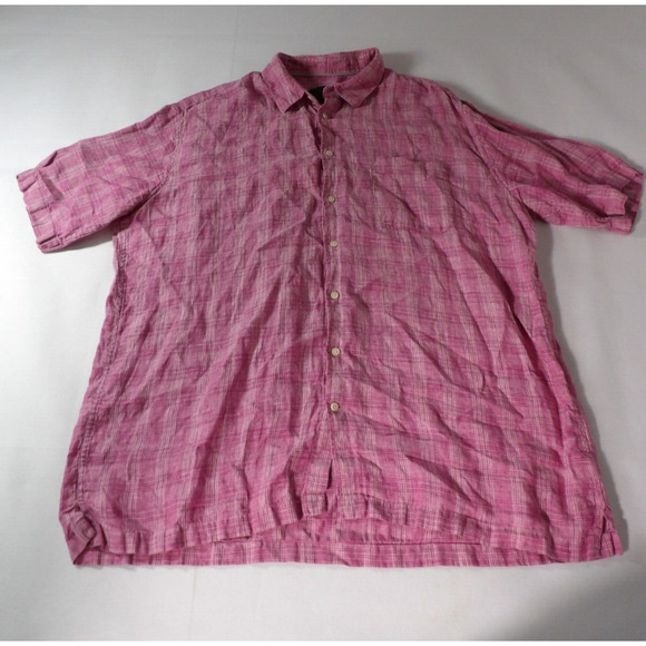 Jos. A Co Reserve Mens 2XLT Linen Button Up Short Sleeve Burgundy Big Tall Vacay - Picture 3 of 8